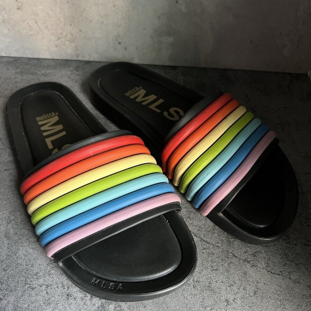 Melissa Rainbow Beach Slides Size 10